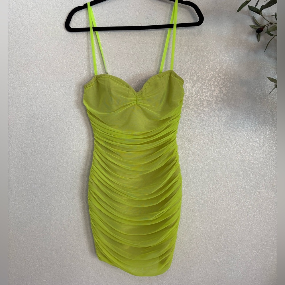 Fashion Nova Lime Green Ruched Mini Dress